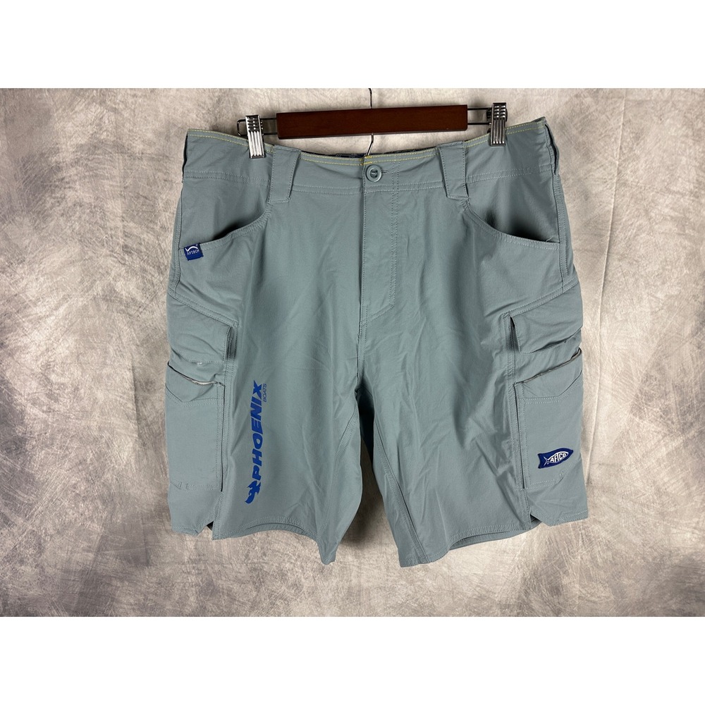AFTCO Light Blue Cargo Fishing Shorts with Blue Logos